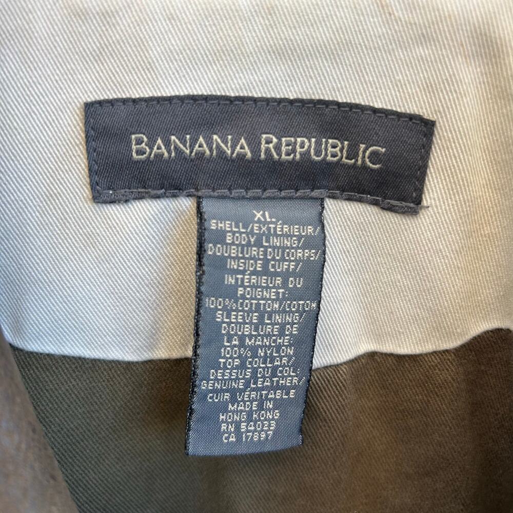 Vintage Banana Republic Cotton Canvas Jacket Brown Leather Collar XL - Picture 3 of 6